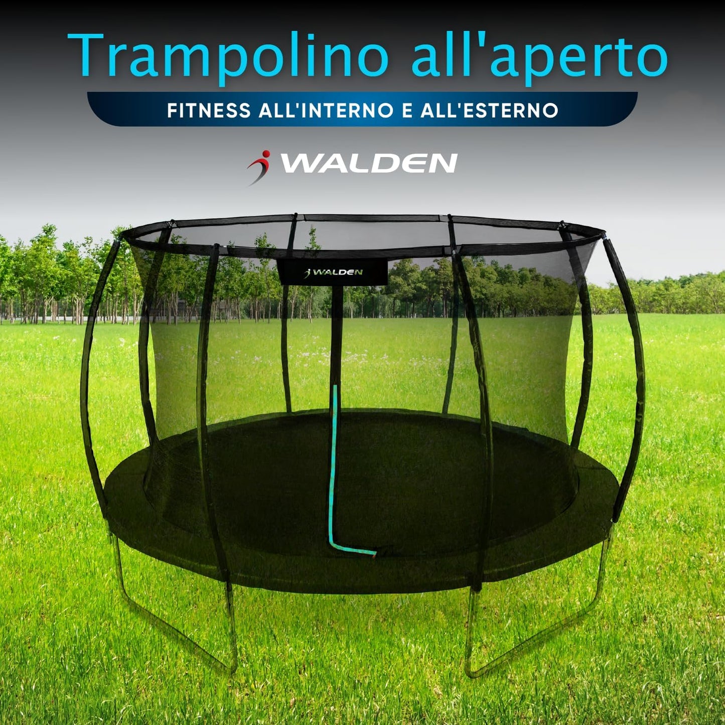 Trampolino da esterno, trampolino da giardino con recinzione di sicurezza e pali imbottiti per bambini, fitness da interno ed esterno