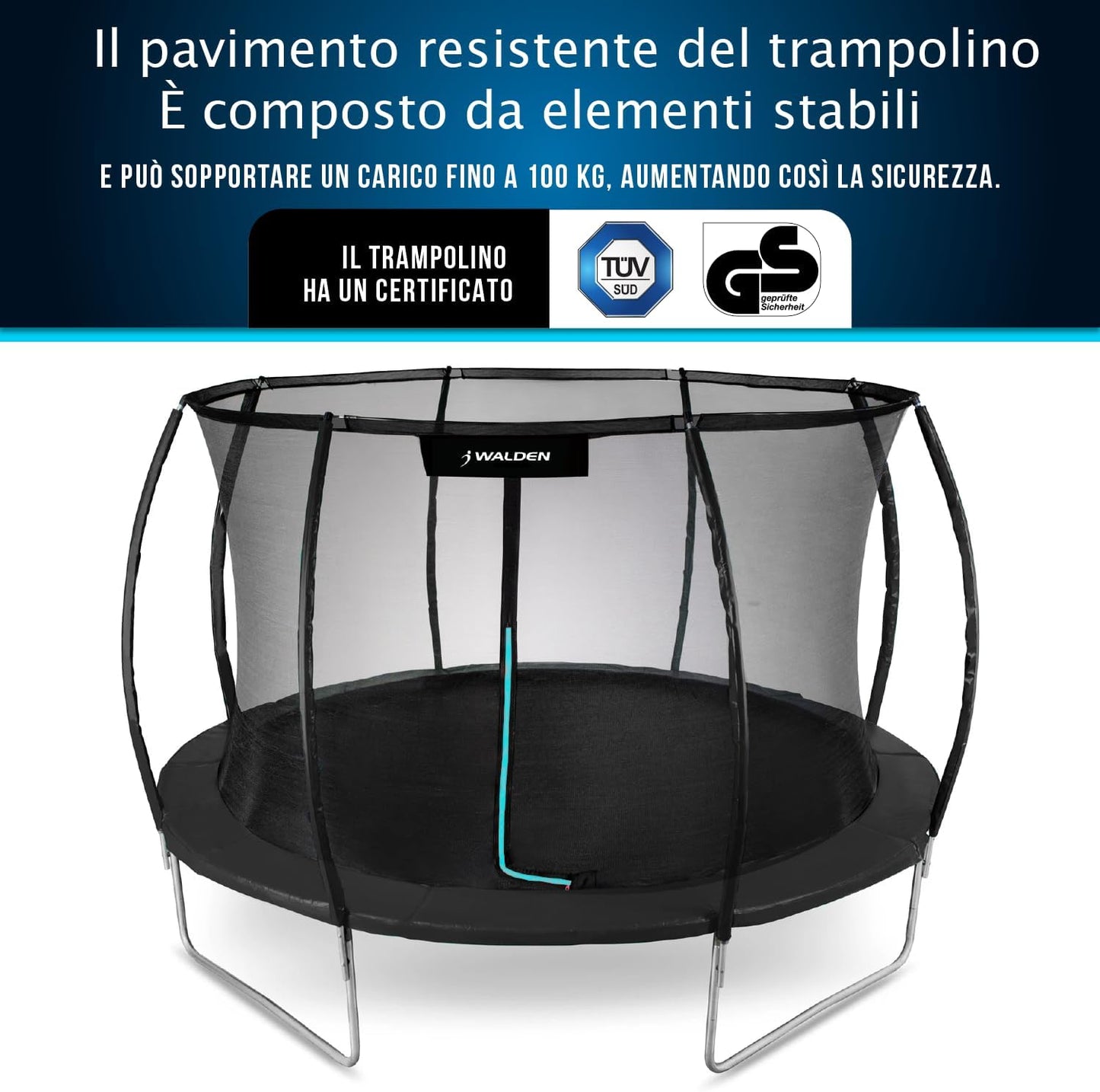 Trampolino da esterno, trampolino da giardino con recinzione di sicurezza e pali imbottiti per bambini, fitness da interno ed esterno