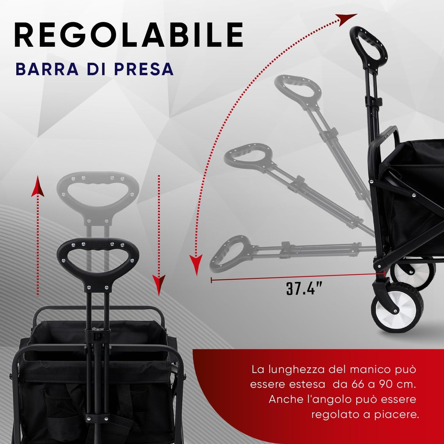 Carrello pieghevole, carrello da spiaggia di grande capacità, carrello pieghevole robusto, carrello pieghevole portatile per sport, shopping, campeggio