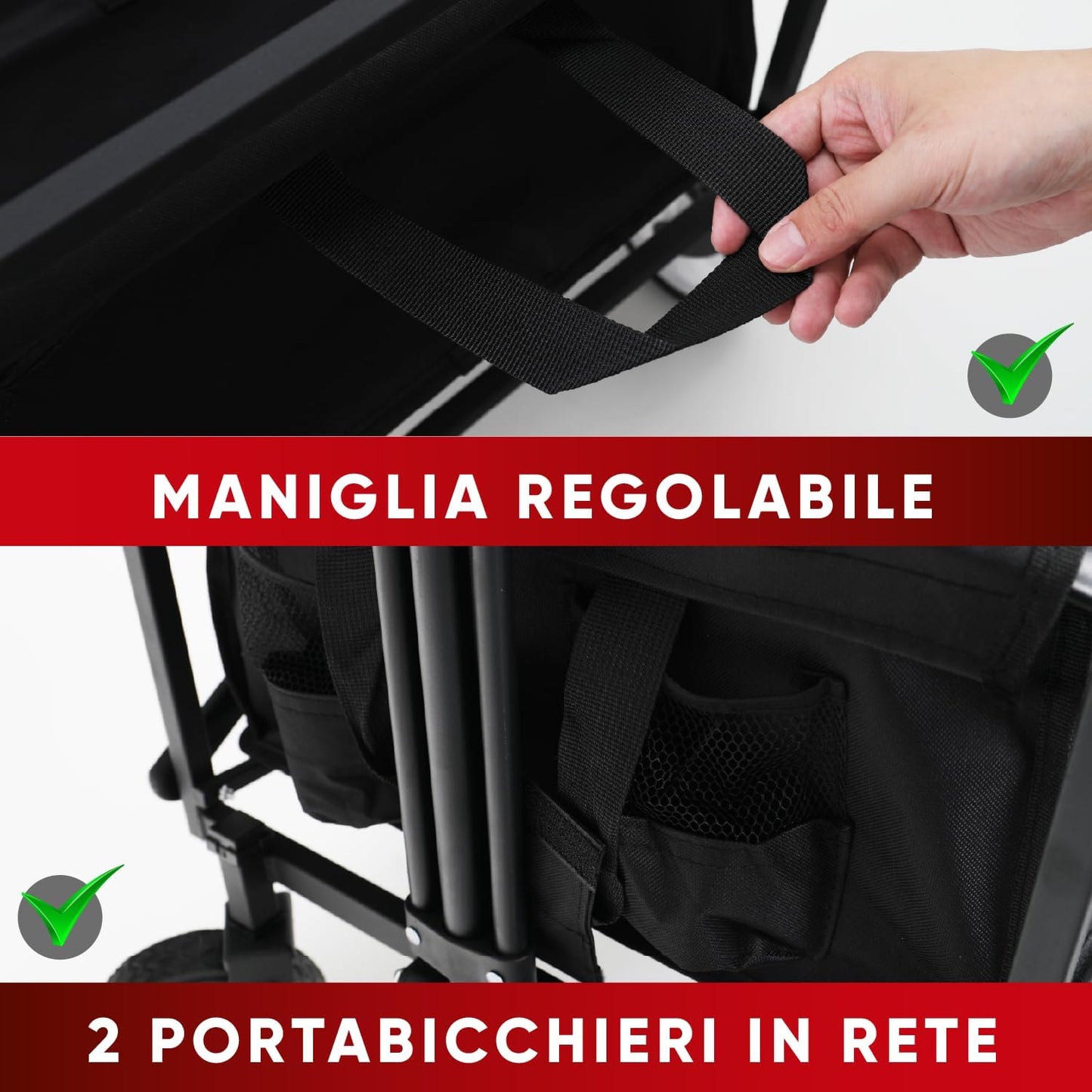 Carrello pieghevole, carrello da spiaggia di grande capacità, carrello pieghevole robusto, carrello pieghevole portatile per sport, shopping, campeggio